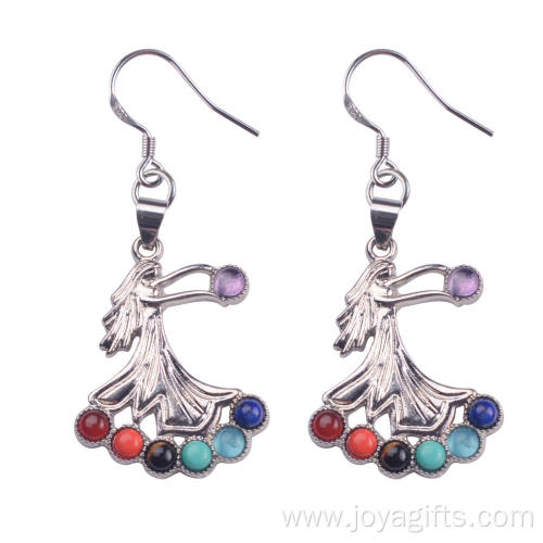 Vogue Women Stainless Steel Chakra Stone Long Drop Earrings